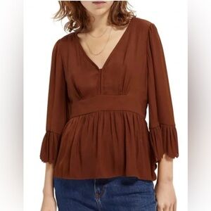 Scotch & Soda Brown V-Neck Blouse